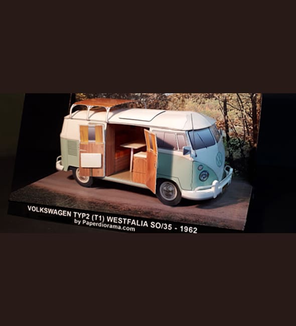 Бумажная модель Автомобиля Volkswagen Type 2 T1 Westfalia Camper